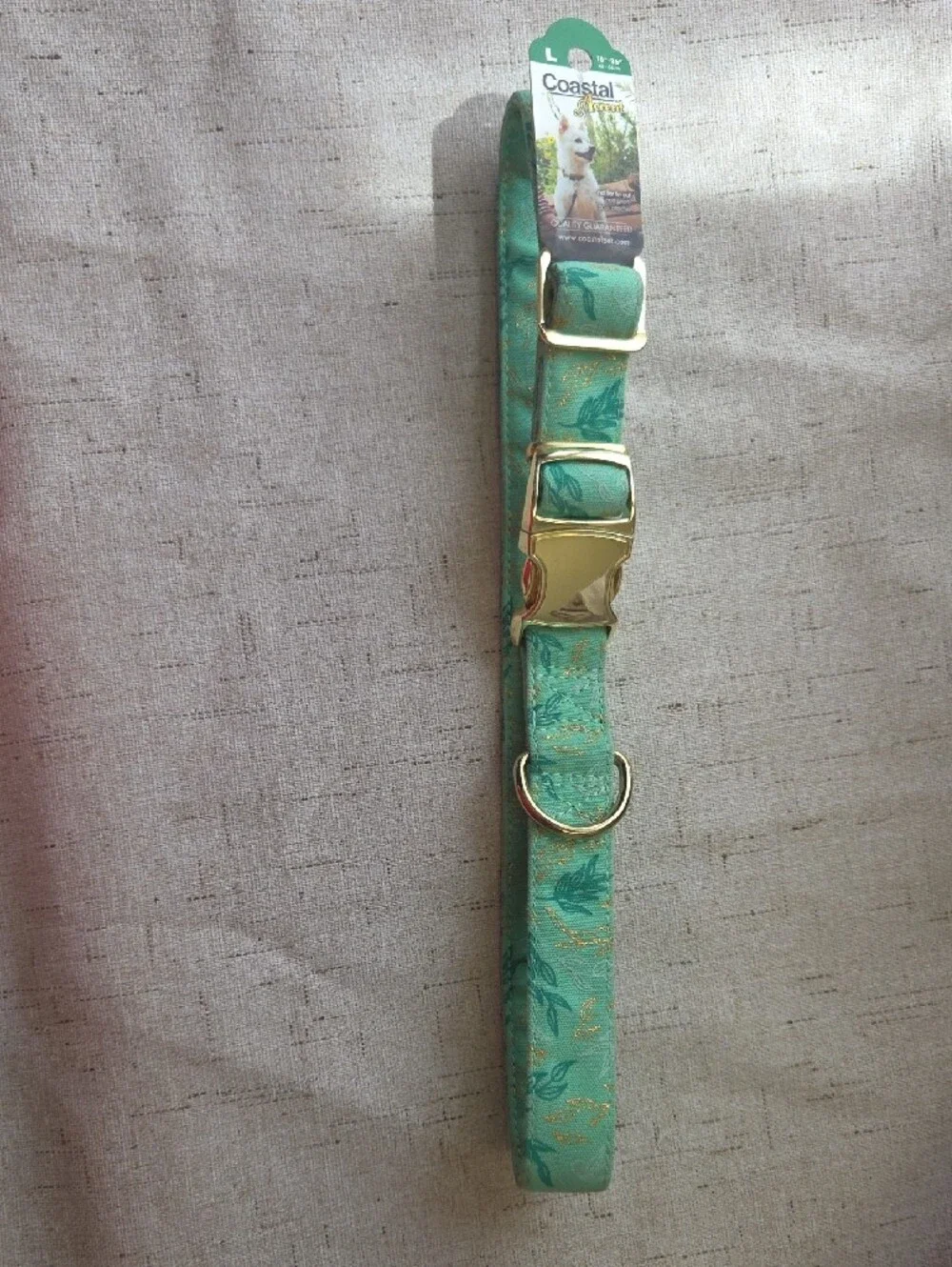 Coastal Teal Floral Dog Collar with Gold Hardware